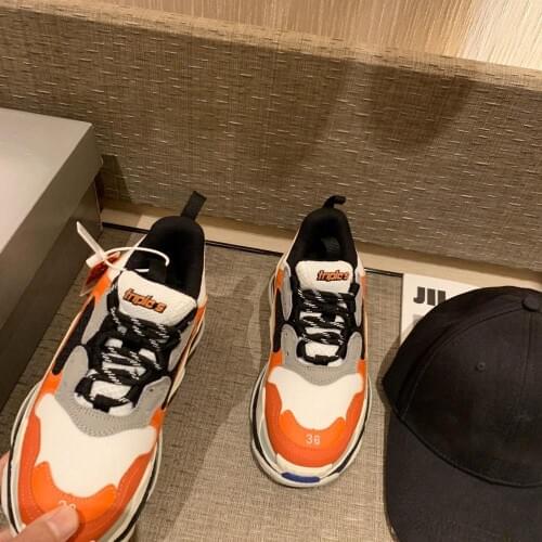 Mixed Color Sneakers Flat Platform Casual Shoes Woman Lace Up Round Toe Triple S Luxury Design Sports Shoes Ladies 2020