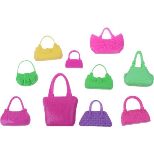 10pcs/Set Plastic Mini Handbag for Doll Accessories Miniature Outgoing Packets Toy for Play House Toy Girls Fashion Bag Gift