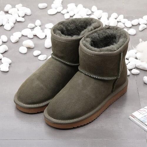 Plus Size Mens Leather Natural Wool Snow Boots Winter Warm Shoes