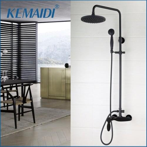 KEMAIDI Black Shower Set Wall Mount Rainfall 8 Inch Round Head 2 Ways 1 Handle Bathroom Bathtub Shower Faucet Set Mixer Taps