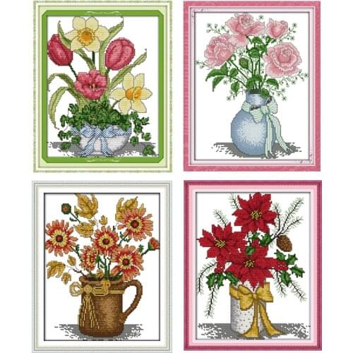Four Seasons Flower Cross Stitch set Crafts Embroidery Counting Printing Cross Stitch Kits Embroidery Needlework Home Decoration