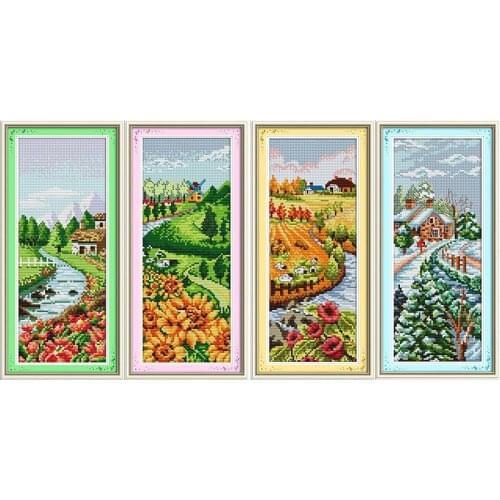 Four seasons natural scenery cross stitch kit DIY embroidery kit 14ct and 11ct canvas needlework crafts home decoration painting