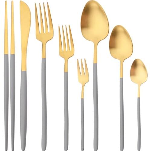 1Pc Gold Dinnerware Set Knife Cake Fork Spoons Chopsticks Cutlery Set 304 Stainless Steel Tableware Silverware Kitchen Flatware