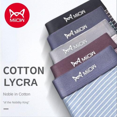MiiOW Mens Flat-angle Underwear Elastic Cotton Striped Cotton Medium-high Waist Large Size Antibacterial Breathable Shorts