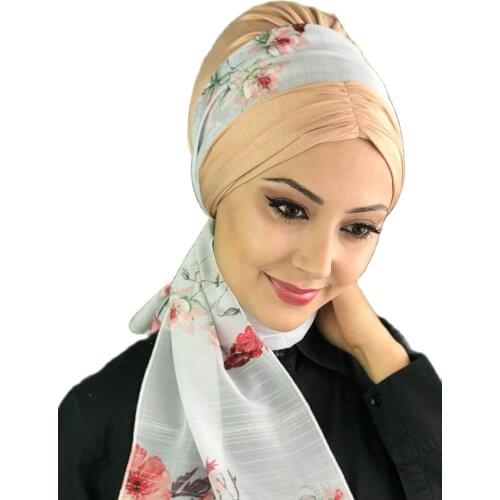 New Fashion 2021 Hijab Turban Lady Hat Seasonal Scarf Hijab Foulard Single Size Powder Color Scarf Bone