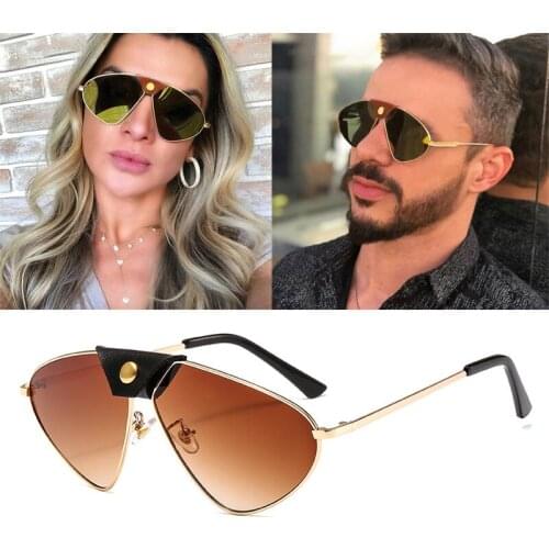 2020 New women fashion metallic leather punk style sunglasses fashion men driving pilot sunglasses frog lenses Oculos De Sol