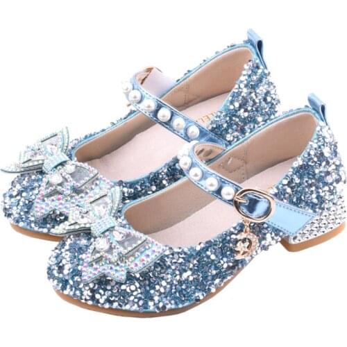 New Frozen Elsa And Anna Girls Sandals With Glitter Bow Disney Princess Kids Soft Shoes Disney