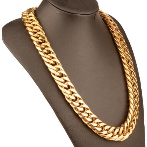 Tiasri Heavy Cuban Man Necklace Bracelet Gold Color High Polished Stainless Steel Chain Punk Style Choker Jewelry Wholesale