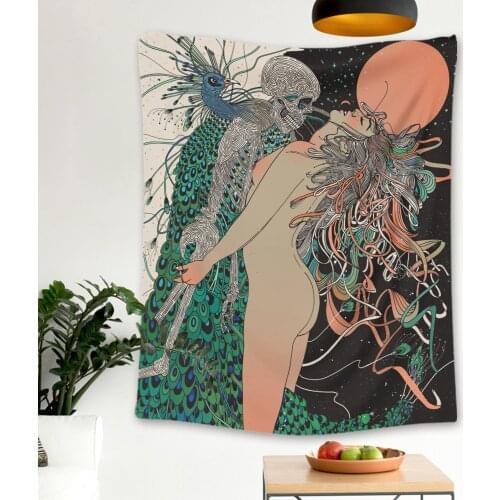 Cilected Lovers Bedside Hanging Cloth Flower Tapestry Wall Hanging Sexy Woman Skull Tapestry Wall Covering Bedroom Decoration