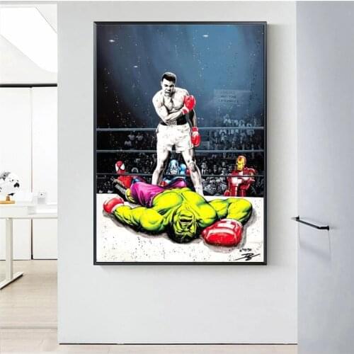 Muhammad Ali VS Hulk Street Art Canvas Paintings on the Wall PoP Art Boxing Posters and Prints Graffiti Art Pictures Home Cuadro