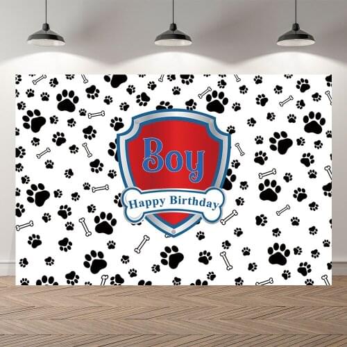 Seekpro Cartoon Kids Baby Girl Birthday Banner Photography Backdrop Dog Party Paw Bone Boy Photo Background Photocall Photophone