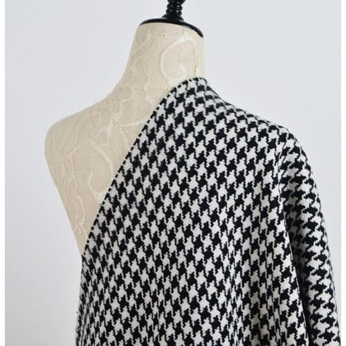 Width 59'' Thick Black White Thousand Bird Plaid Tweed Fabric By The Half Yard For Overcoat Suit Material