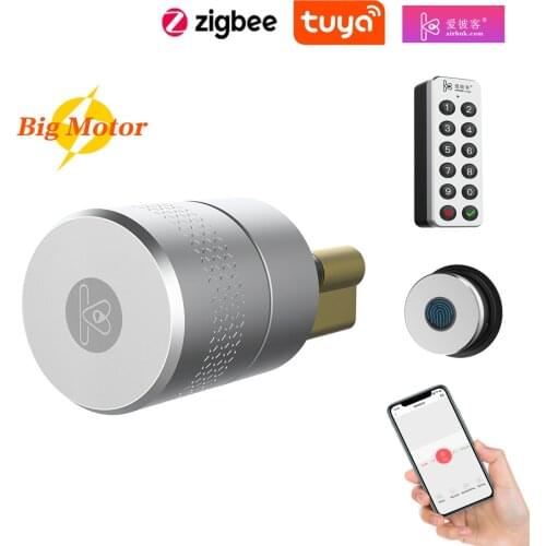 Smart Bluetooth Remote Control EU Cylinder Lock Big Motor Type Airbnk M501 Fingerprint Key Pad Tuya Zigbee APP Optional