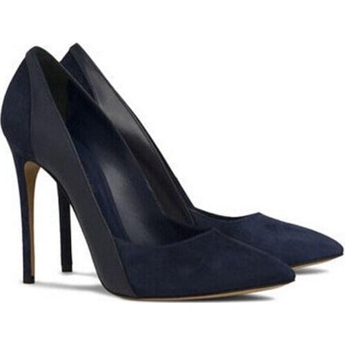 Sexy Women Suede and Leather patchwork Stilettos Women Office Lady Pumps Slip on Pointed toe Female Formal Single High heel
