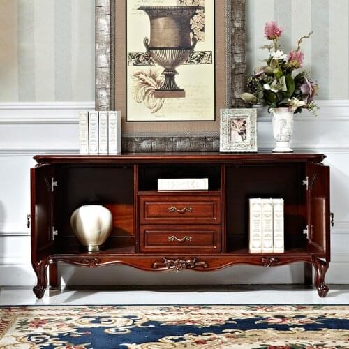 American country small apartment solid wood TV cabinet European antique bedroom small TV cabinet high style