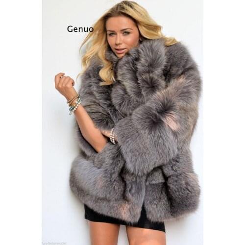 Turn down collar High Quality Faux Rabbit Fur Fluffy Collar New Luxury Womens Warm Coat Winter Thick Long-Sleeved Clothes