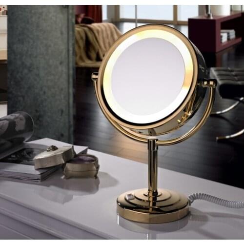 Led Cosmetic Mirror with Light 1/3X brass Battery Makeup Mirror with Light Table Stand Mirror BM005