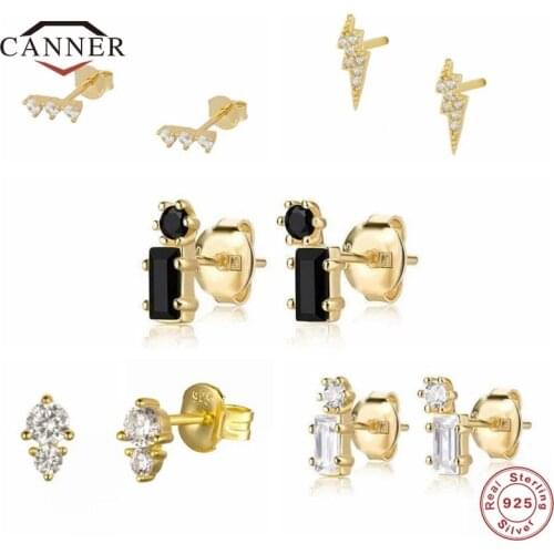 CANNER Real 925 Sterling Silver Mini Zircon Stud Earrings for Women Fashion Earrings Small Cute Piercing Earring Earings Jewelry