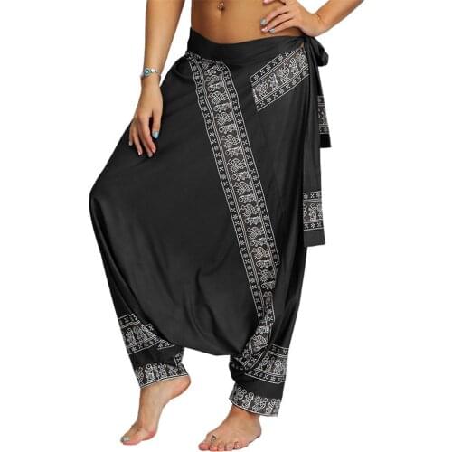 2019 Boho Harem Pants Sarouel Femme Oversized Loose Belted Trousers Ladies Dance Pants