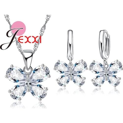 Elegant Butterfly Water Drop Cubic Zirconia S925 Sterling Silver Women Statement Necklace Earrings Jewelry Set For Wedding