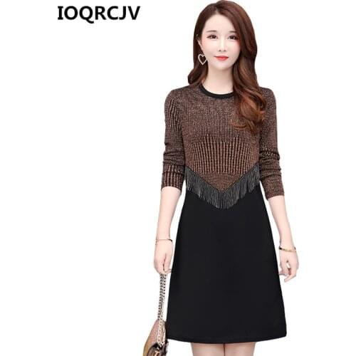 2019 Autumn Womens Dress Long-sleeved Slim Tassel O-neck Dresses Casual Elegant Vintage Dress Vestidos Plus Size 4XL 5XL R273