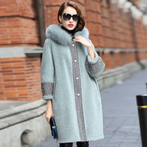 Real Fur Coat Winter Jacket Women Fox Fur Collar Sheep Shearling Fur Wool Coats Suede Lining Korean Jacket HQ18-LJX18187C MY1935