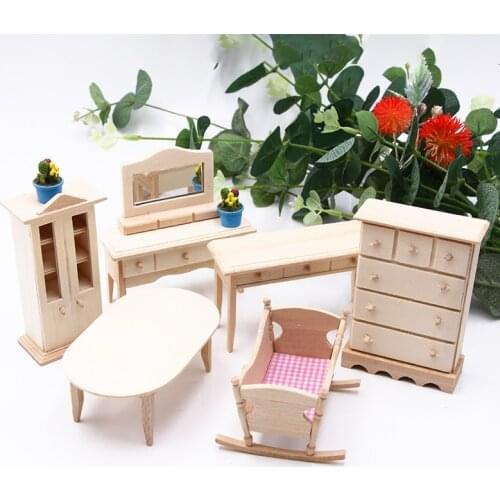 1:12 Doll House Mini Accessories Solid Wood Furniture Cradle Crib Table Cabinet Wodden Toys Cake Micro Landscap Decorations