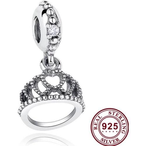 100% 925 Sterling Silver Charm Silver Exquisite Crown Pendant Fit Pandora Women Bracelet & Necklace Diy Jewelry