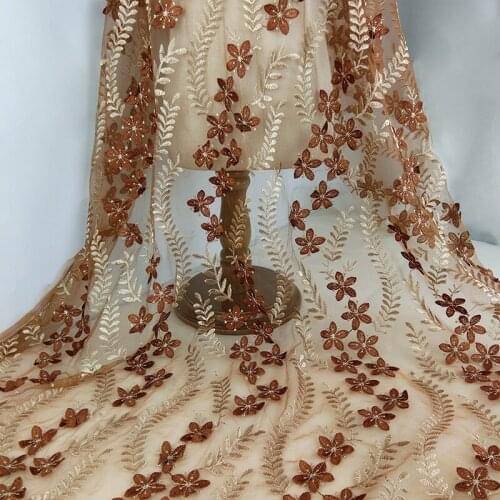 3yards African lace fabric 2019 high quality 3D gold thread Nigeria Lace Fabrics Embroidery For african Wedding/party dress