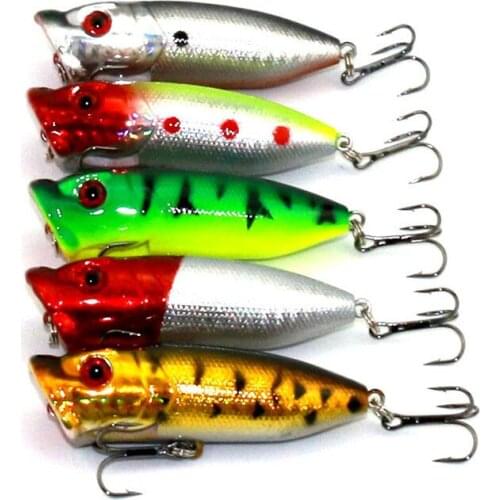 HENGJIA 5PCS 6.5cm 13g Topwater Floating fishing Lure Hard Plastic Popper Lure Laser Artificial Bait 3d Fish Eye Fishing Tackle