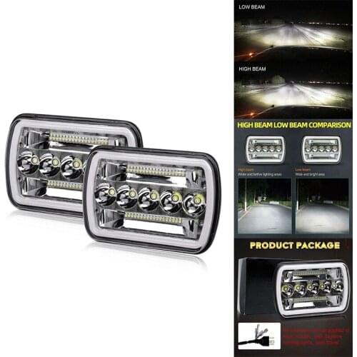 7X6 Inch 5X7 LED Headlights Hi/Lo Beam with DRL Square Work Lights for Chevy Ford F150 /Off-Road/ATV/Truck,HL10-7