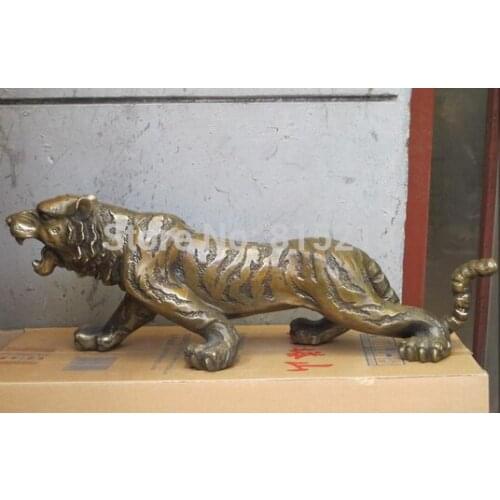 Bi00890 22"China ART hangwork Bronze vivid wild animal Willow leaf pattern Tiger Statue