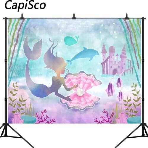 Capisco Little Mermaid photography backdrops castle undersea birthday party custom photo background fund camera photographic