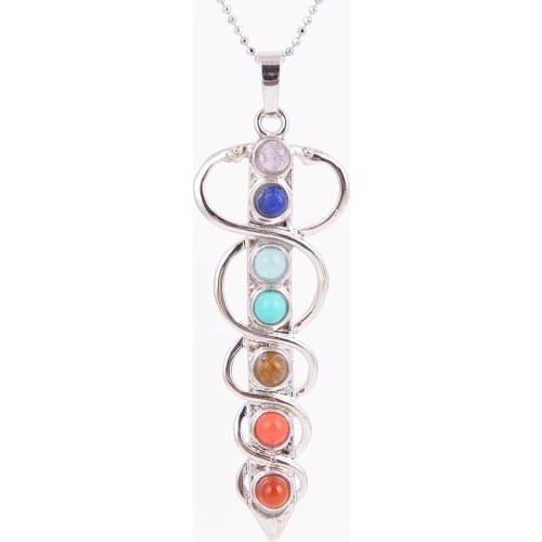 Chakras Natural Stone Pendant Angel Wings cho ku rei Health Amulet Fashion 7 Reiki Yoga Jewelry Necklace Pendants Gift D461