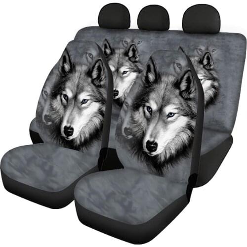 INSTANTARTS Animal Wolf/Horse Design Nonslip Car Seat Covers Set Easy Clean Vehicle Seat Protector Soft Back Car Seat Cushion