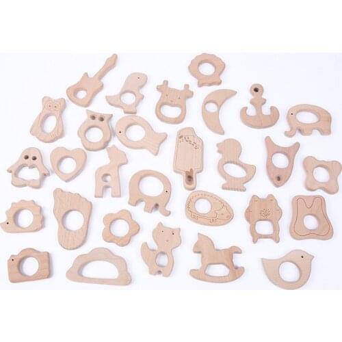 Baby Wood Teething Rings Pain Relief Natural Wood Teething Toys Wooden Teether Animals for Infant Toddler