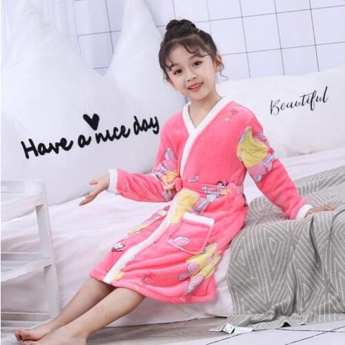 Baby Robes Boys Girls Pajamas Baby Flannel Robe Bathrobes Kids Cartoon Sleepwear Hooded Thickening Home Leisure Clothing