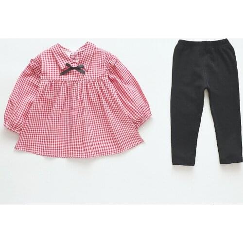 Kids Baby Sets Children Girls Clothing Spring/autumn Infant Girls Fine Lattice Suit Tops Pants Two-piece Clothes Fashion Sets
