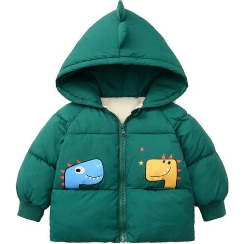 Childrens Winter Coats Warm Cotton Jackets For Girls Outerwears Kids Cartoon Dinosaur Hooded Clothes Baby Boys Thicken Coat