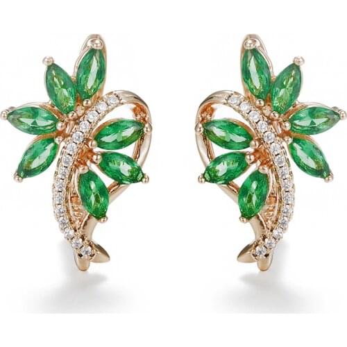 Harong Fashion Crystal Stud Earrings Blue Green Natural Zircon Gold Plated Earring Set Exquisite Jewelry for Women Party Wedding