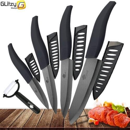 Ceramic Kitchen Knife 3 4 5 6 inch Serrated Bread Knife + Peeler Set Black Zirconia Blade Chef Fruit Cooking Knives Cutter Set