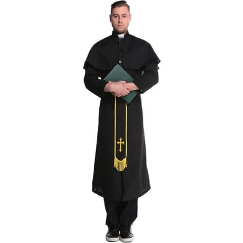 New Lovers Polyester Maria Priest Halloween Masquerade Cosplay Jesus Christ Costume Womans Black Sexy Nun Robes