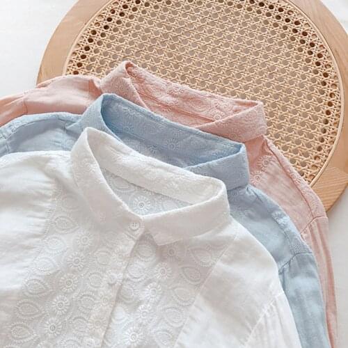 Lamtrip Sweet Heart Sahped Embroidery Peter Pan Collar Long Sleeve Cotton Yarn Shirt Blouse Preppy Style 2021 Autumn