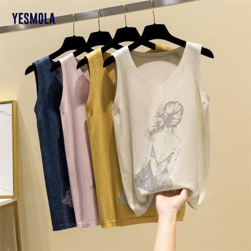 YESMOLA 2021 Summer Women Tank Top Sexy V-neck Knitted Vest Suspender Womens Casual Loose Top Fashion Mujer Tops