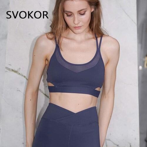 SVOKOR Hollow Out Women Tank Tops Sport Cross Back Solid Camis Patchwork Black Crop Top Shockproof Femme Gym Clothes Breathable