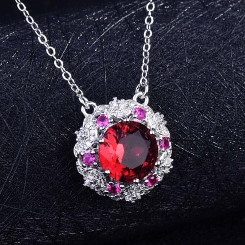 Welfare micro-set color ruby necklace simple womens goose egg-shaped banquet pendant jewelry
