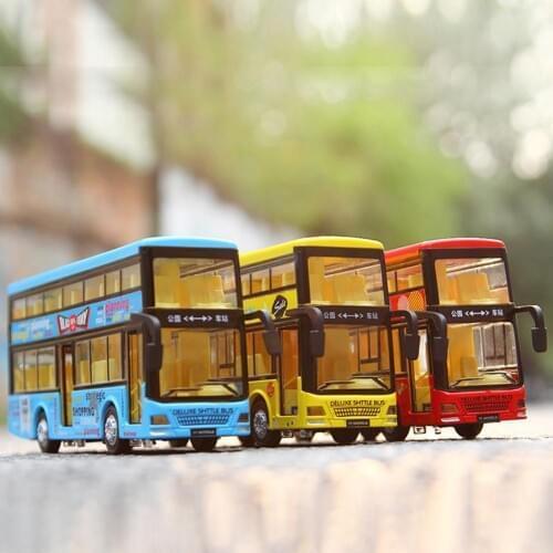 1/50 Diecast Bus Pull back Car Model with Music Light Kids Educational Toy Gift