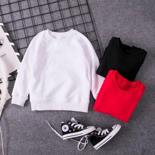 Fashion Childrens Sweatshirts Spring Autumn Girls Solid White/Red/Black Clothes Cotton Long-sleeve Basic Tops for Boys 2-16Y
