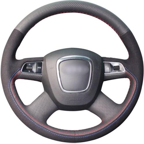 Hand-stitched Black Genuine Leather Suede Car Steering Wheel Cover for Audi A3 (8P) Sportback A4 (B8) Avant A5 (8T) A6 (C6) A8
