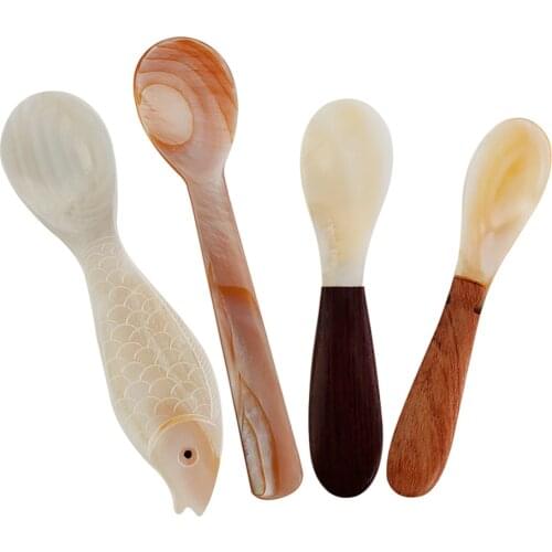 Natural Shell Spoon Deep Sea Shell Spoon Tableware Home Spoon Seasoning Box Spoon Brown Tablespoon